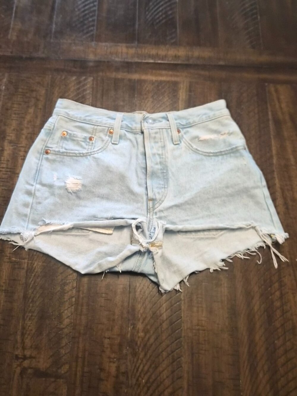 Levi’s Womens 501 Denim Big E Shorts Size 25 Premium Mid Rise Distressed G082